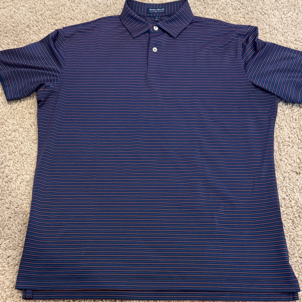 Peter Millar Navy and Red Striped Polo Shirt